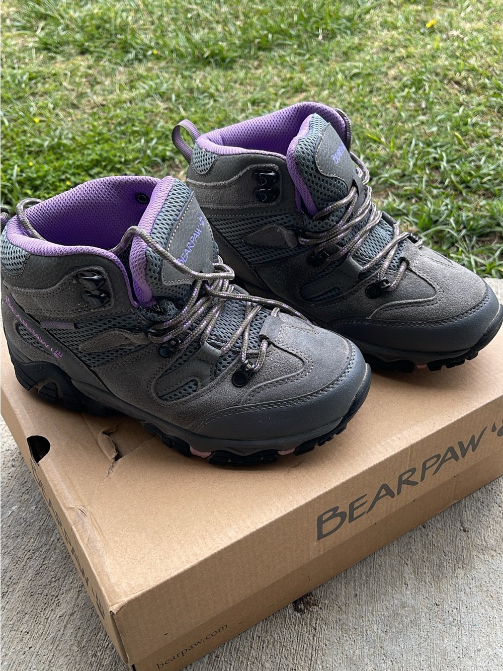 BearPaw Gray and Purple Women's Lace-Up Hiking Boots